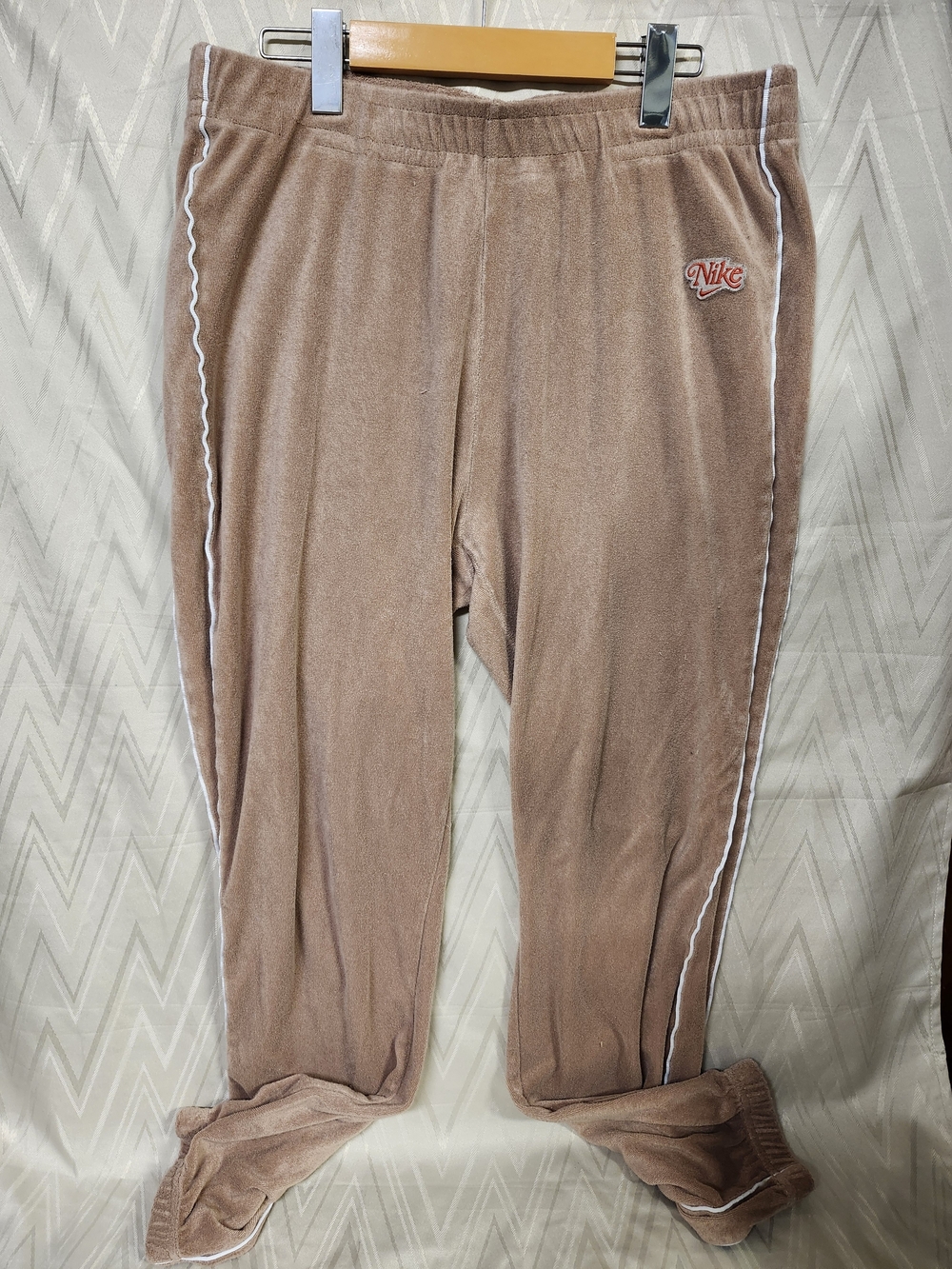 Nike Women's Pink Velour Track Pants with Contrast Piping